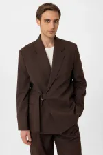 Antioch Kahve Kuşaklı Relax Fit Erkek Blazer Ceket