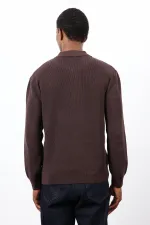 Antioch Kahve Fermuarlı Erkek Triko Kazak