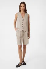 Antioch Beige Linen Blend Women's Tailor Vest