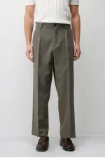 Antioch Dark Khaki Relax Fit Baggy Pleated Men's Trousers