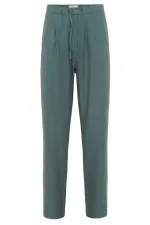 Antioch Green Linen Blend Baggy Men's Pants with Belt