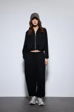 Antioch Siyah Volümlü Ceket Ve Paça Lastikli Eşofman Takım