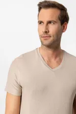 Antioch Açık Bej Basic V Yaka Erkek T-Shirt