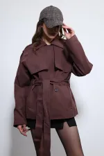 Antioch Bordo Kemerli Kısa Trençkot