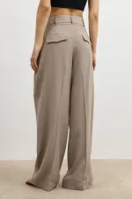 Antioch Beige Lyocell Blend Wide Leg Women's Trousers