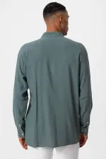 Antioch Khaki Mandarin Collar Long-Sleeved Men's Shirt