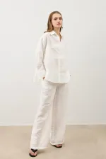 Antioch Ekru Dökümlü Oversize Kadın Gömlek