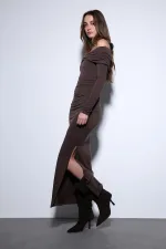 Antioch Coffee Drape Detail Dress with Accessories