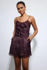 Antioch Bordo Dantel Detaylı Saten Top