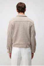 Antioch Beige Textured Zip-Up Men's Jacket