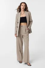 Antioch Bej Regular Fit Kruvaze Kadın Blazer Ceket