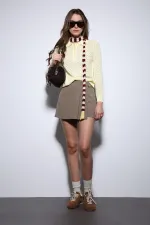 Pull en maille à motif Antioch jaune à col polo pour femme