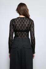 Antioch Siyah Dantel Detaylı Transparan Bluz