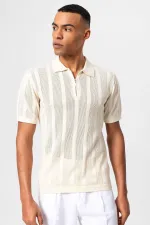 Antioch Ekru Polo Yaka Fermuarlı Örme Erkek T-Shirt