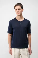 T-shirt homme Antioch bleu marine à col boutonné