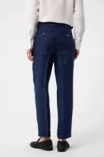 Antioch Navy Blue 100% Linen Italian Cut Men's Trousers
