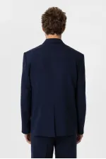 Antioch Lacivert Relax Fit Keten Karışımlı Erkek Blazer Ceket