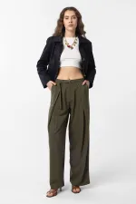 Antioch Khaki Belted Pleated Women's Trousers