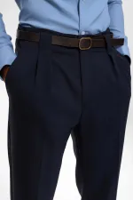 Antioch Lacivert Kemerli Double Paça Pantolon