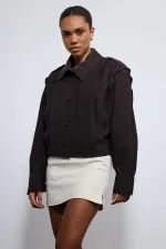 Antioch Koyu Kahve Pile Detaylı Dik Yaka Mont