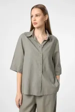 Antioch Khaki Linen Blend Women's Shirt