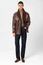 Veste croisée en similicuir pour homme Antioch avec doublure couleur café