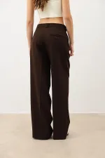 Antioch Dark Brown Wide Leg Women's Trousers with Pens Detail