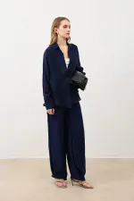 Antioch Lacivert Dökümlü Müslin Kadın Gömlek