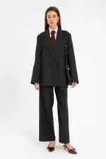 Antioch Black Women's Striped Oversize Blazer Jacket