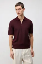 T-shirt en maille zippé Antioch Bordo Comfort Slim pour homme