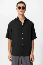 Antioch Black Short-Sleeved Oversize Men's Shirt