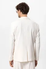 Antioch Ekru Tek Düğme Kruvaze Kapama Erkek Blazer Ceket