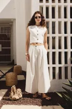 Antioch Beyaz Keten Karışımlı Kadın Yelek