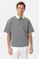 T-shirt homme Antioch gris à col contrastant et texture interlock