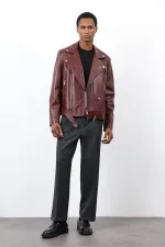 Antioch Bordo 100% Deri Biker Ceket