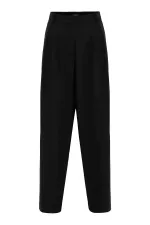 Antioch Black Women's High Waist Straight Fit Pants with Dart Detail