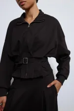 Antioch Acı Kahve Bel Kemerli Geniş Paça Pantolonlu Takım