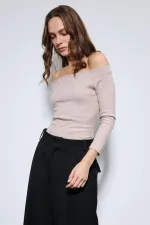 Antioch Beige Off-Shoulder Detail Top