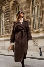 Antioch Kahve Oversize Kemerli Kaban