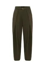 Antioch Khaki Belted Pleated Women's Trousers