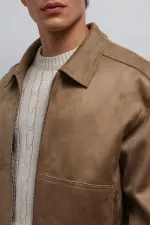 Antioch Bej Fermuarlı Suni Süet Erkek Mont