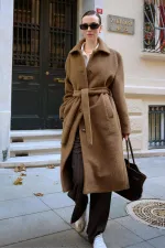 Manteau texturé doux avec ceinture pour femme Antioch Coffee