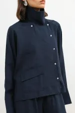 Antioch Lacivert Özel Dik Yaka Kadın Gömlek