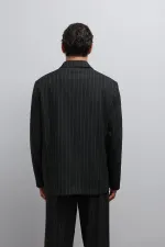 Antioch Black Striped Double-Breasted Men's Blazer Jacket