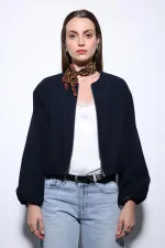 Veste courte bleu marine Antioch avec taille élastique pour femme