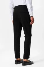 Antioch Siyah Yüksek Bel Pileli Dokulu Erkek Pantolon