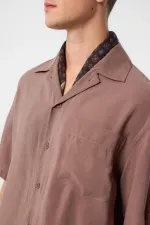 Chemise homme Antioch couleur café, en tissu modal et col Apache