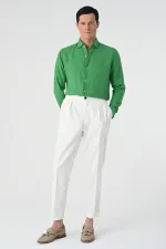 Chemise homme Antioch vert pistache avec bouton au col, 100 % lin