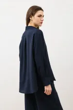 Antioch Lacivert Dökümlü Oversize Kadın Gömlek