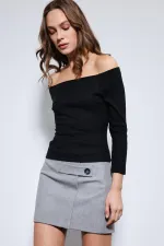 Antioch Black Off-Shoulder Detail Top